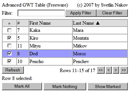 GWT Advanced Table widget GWT Advanced Table - screenshot from November 2007